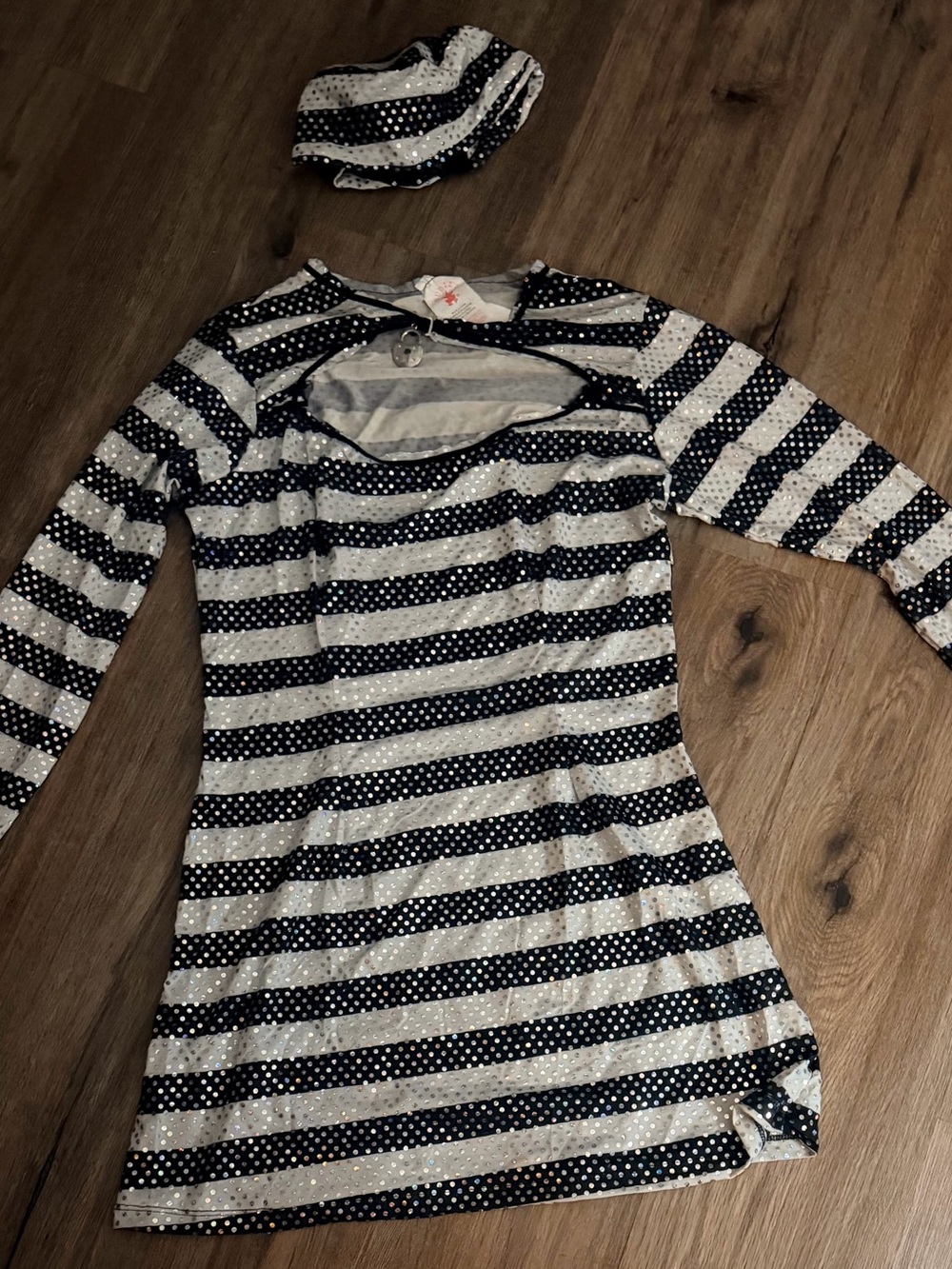 Women  black and White Striped Long-Sleeve Dress with Matching Headband